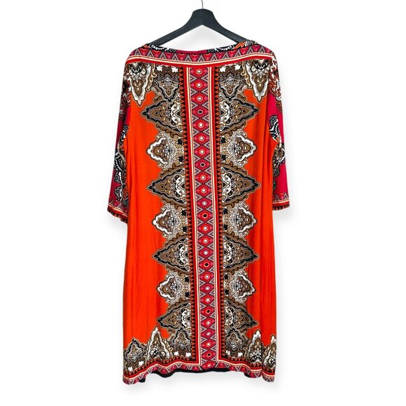 ECI New York Pink Orange Dress 16W Boho Multicolor Print 3/4 Sleeve Shift Dress - Picture 5 of 8